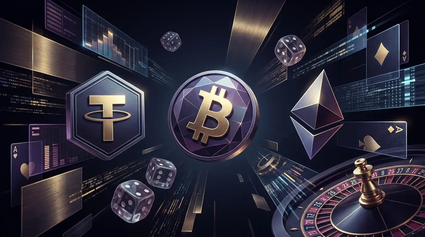 Ilustração editorial sobre Criptomoedas na CHEXX: USDT, BTC, ETH e outras opções